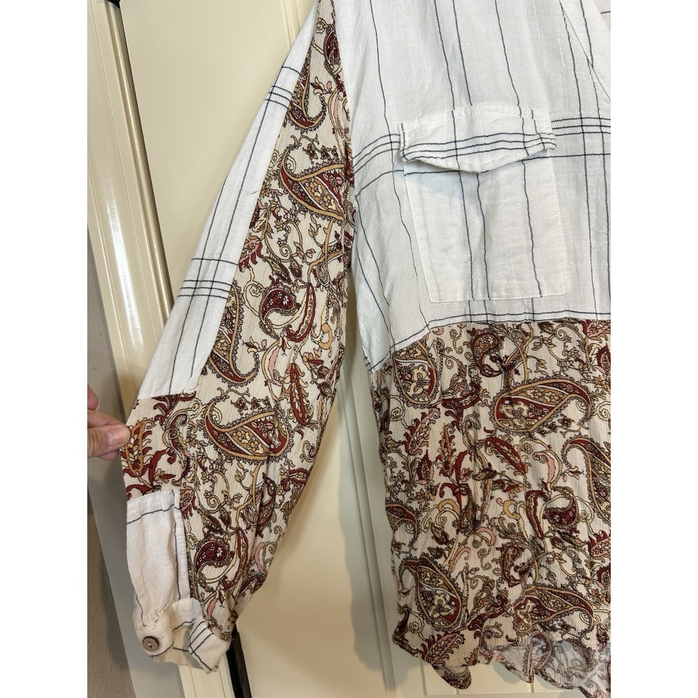 Gimmicks Women's Oversized button up long sleeve multi fabric shirt sz M‎ boho - Picture 4 of 7